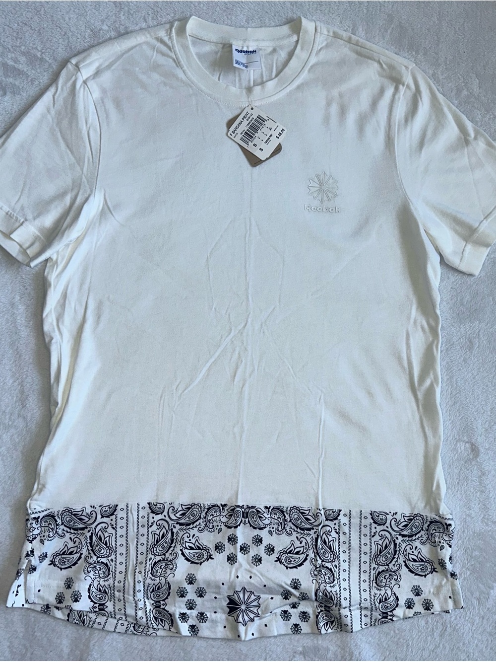 Reebok Classics Bandana T-Shirt Men's White Crewneck Short Sleeve Top Small NWT